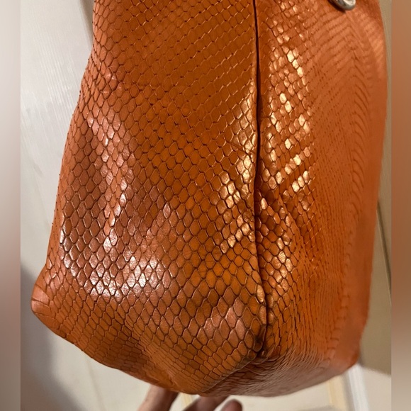 Ralph Lauren Orange Leather Snakeskin Embossed Shopper Tote - Picture 4 of 11